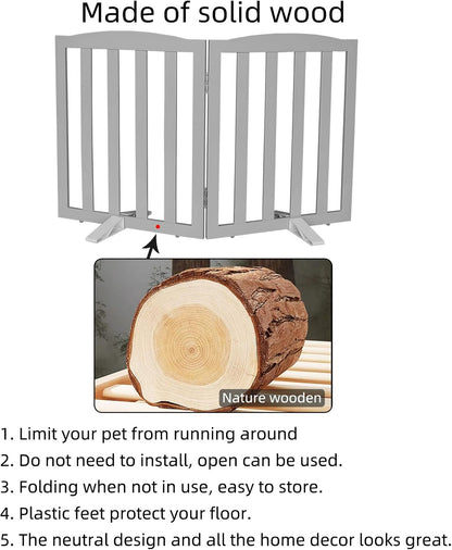 Freestanding Dog Gate Indoor,Doggie Gate Foldable Pet Gates for Doorways,Stairs or Hallways, Wooden Brown Pet Gate for the House, Pet Fence with Support Feet Included,24 "Height-3 Panels
