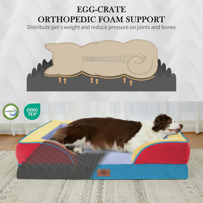 Comfort Expression Orthopedic Dog Bed for Extra Large Dogs 42x30 Inch, Waterproof Egg Crate Foam XL Pet Bed with Removable Bolsters, Dog Couch with Washable Cover & Non-Slip Bottom, Grey - Colors B
