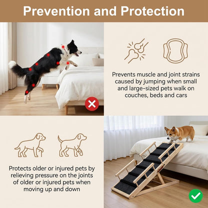 Dog Ramp for Bed, for Couch, 47.24" Long Wooden Pet Ramp for Small & Large Dogs to Get on Bed Couch Car Up to 200LBS, 4 Adjustable Heights (13.7"-24.6"), Foldable Dog Bed Ramp with Anti-Slip Surface