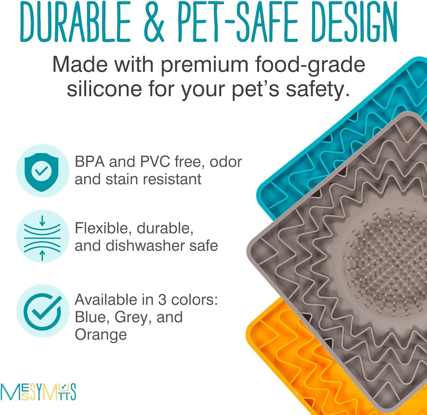 Messy Mutts Silicone Therapeutic Licking Bowl Mat | 10" x 10" | Slow Feeder Mat for Boredom & Anxiety | Lick Pad for Dogs & Cats (Blue)