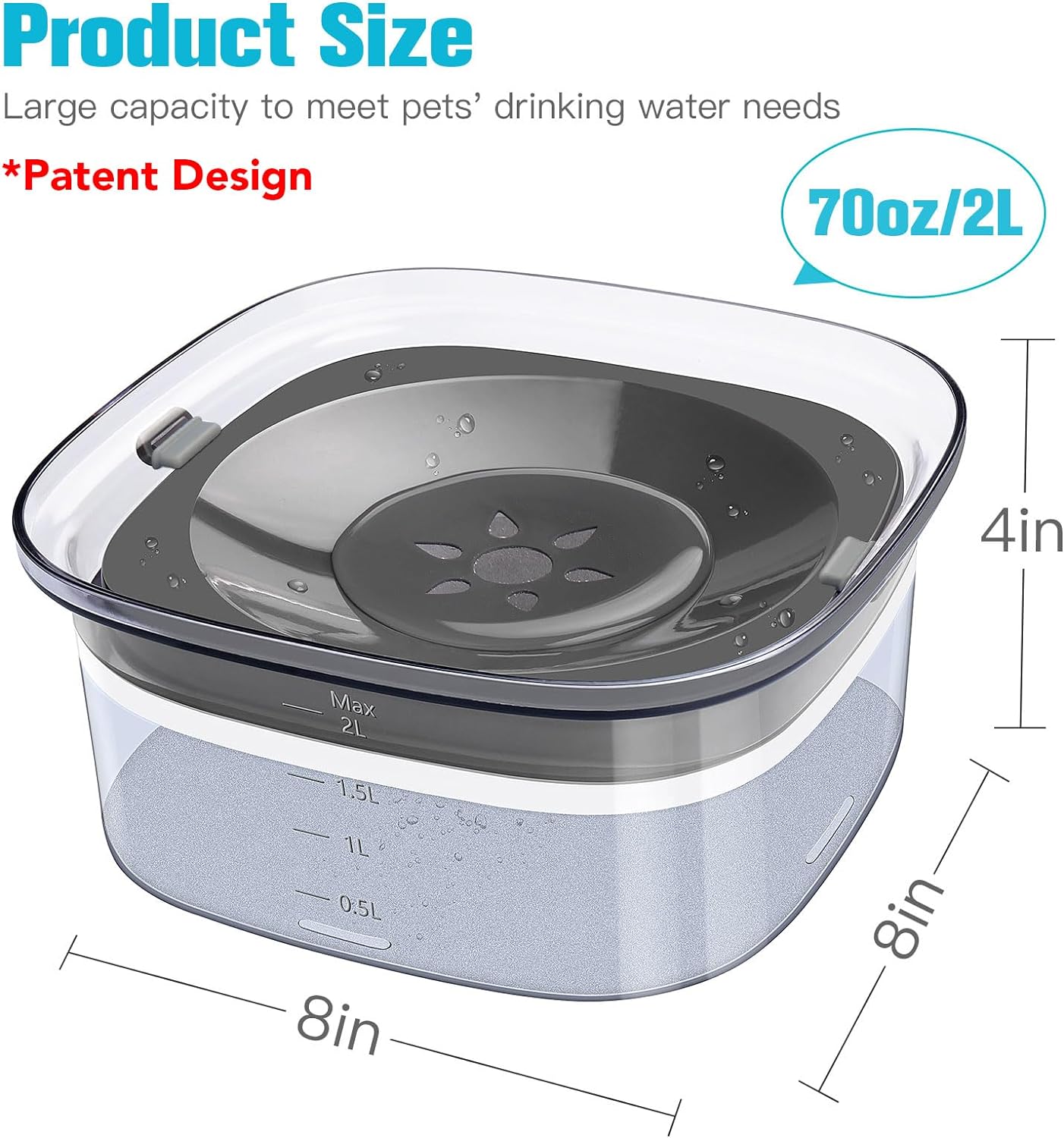 UPSKY 70oz Dog Water Bowl 2L No Spill Dog Bowls Large Capacity Spill Proof Slow Water Feeder, No Splash Pet Water Dispenser Vehicle Carried Travel Slow Drinking Bowl for Messy Drinkers