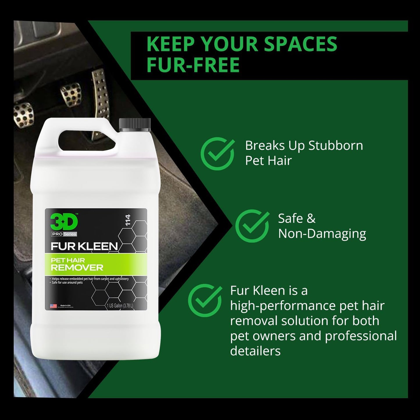 3D Fur Kleen - Pet Hair Remover & Cleaner - Loosens Embedded Pet Fur for Easy Removal - Safe for Carpets, Upholstery & Auto Interiors, 16 Ounce