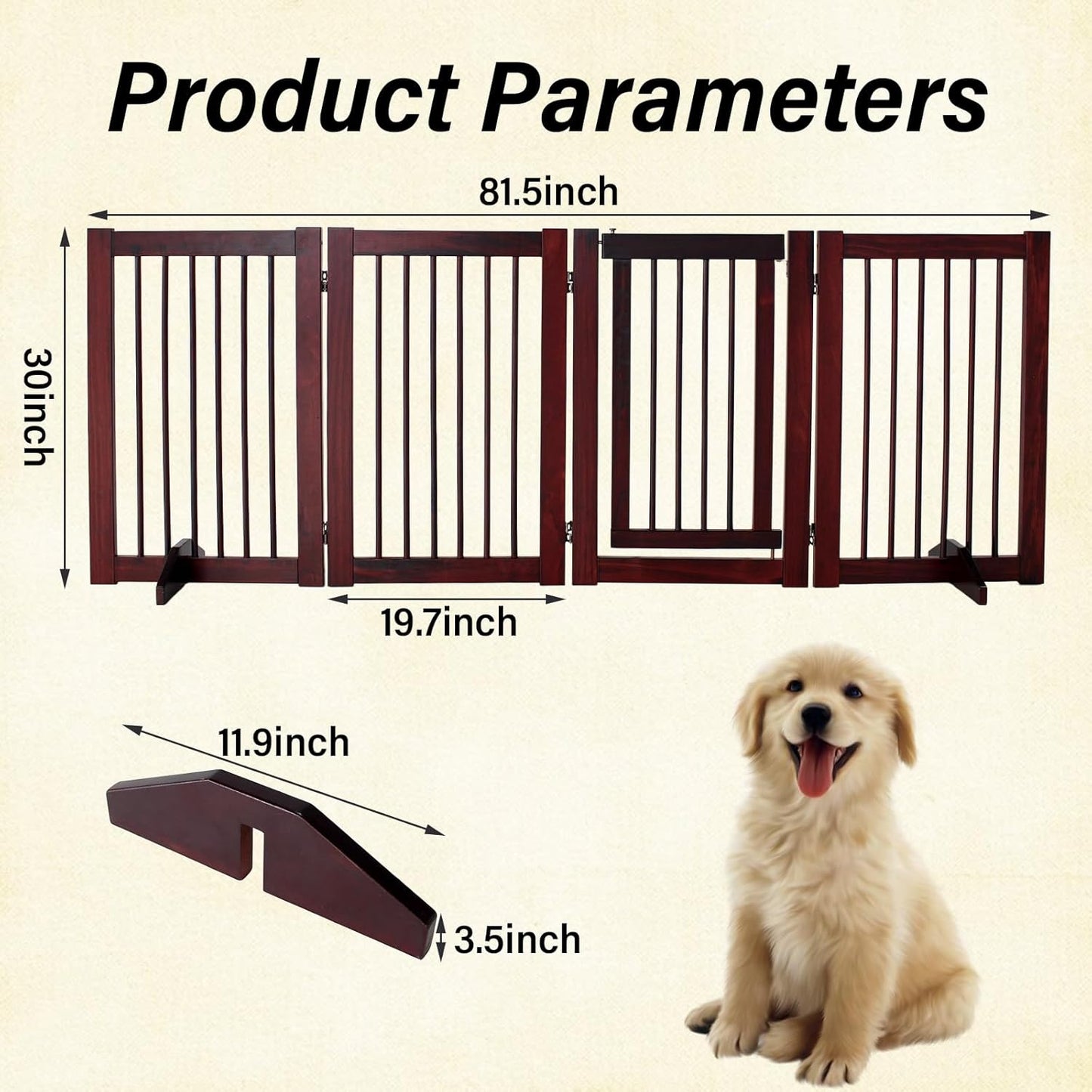 Dog Gate Indoor, Pet Gates for Doorways No Drilling, Freestanding Dog Gates, Foldable Pet Gate, Wooden Gates for Dogs Indoor- 4 Panel - 30" (Espresso, 4 Panel - 30")
