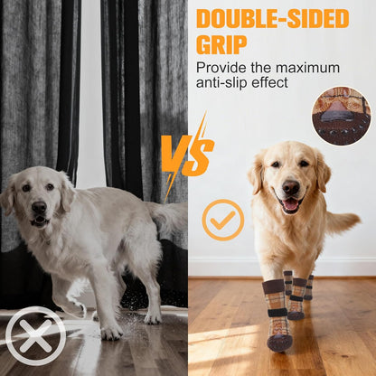 EXPAWLORER Dog Socks for Hardwood Floors, Dog Booties for Winter, Dog Boots & Paw Protectors Pavement to Prevent Licking, Anti Slip Dogs Shoes for Small Medium Large Senior Dogs,Khaki L