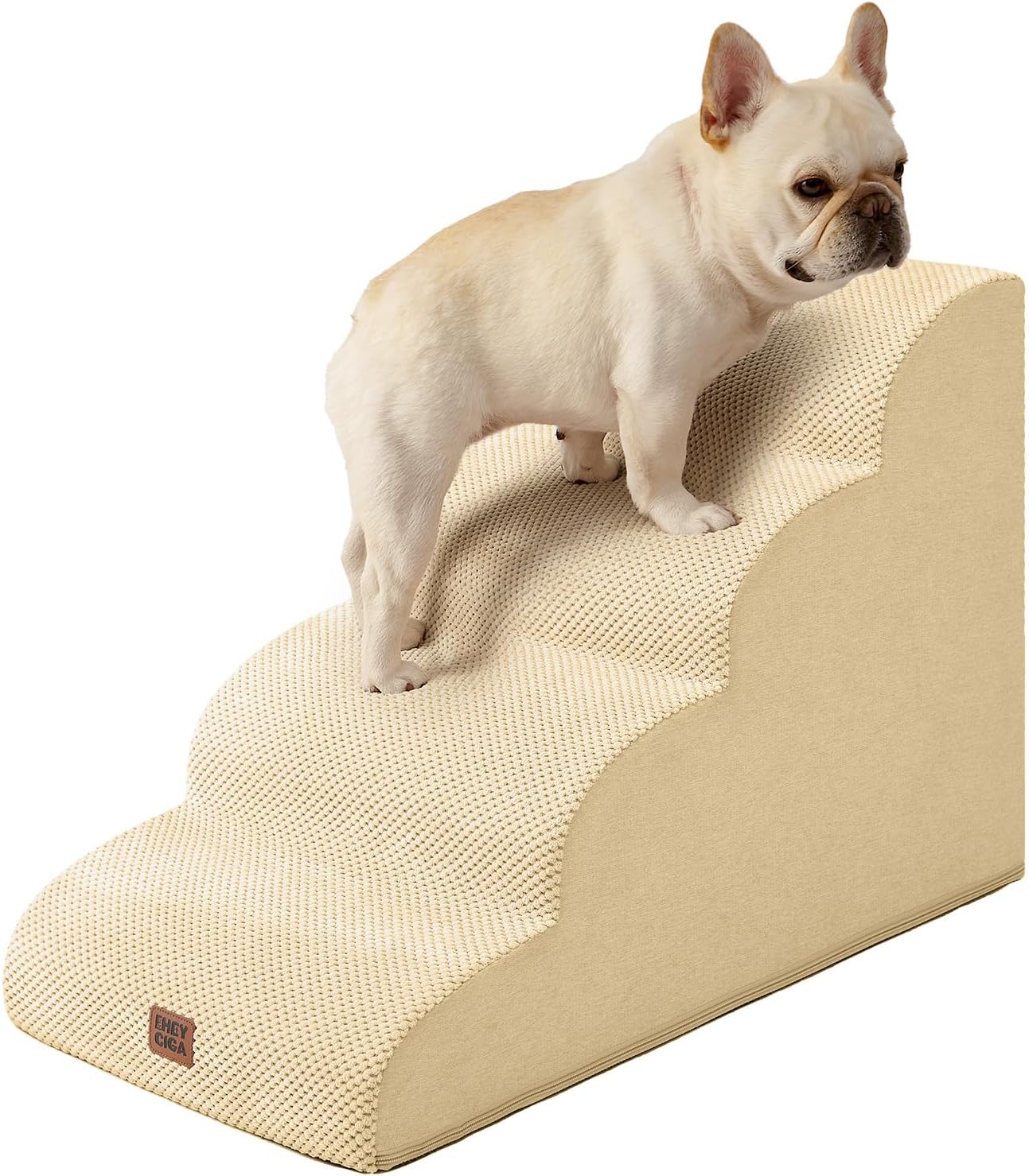 EHEYCIGA Curved Dog Stairs Ramp for High Beds 19.7" H, 4-Step Dog Steps for Small Dogs and Cats, Pet Stairs for High Bed Climbing, Non-Slip Balanced Pet Step Indoor, Grey