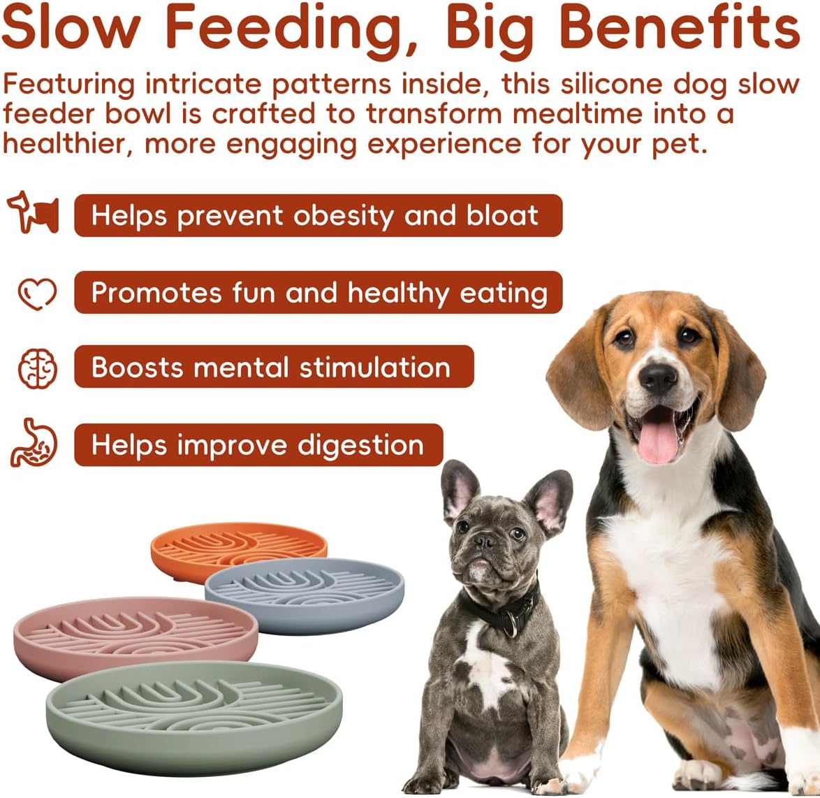 Slow Feeder Dog Bowls, Silicone Slow Feeder for Dogs & Puppies, Dog Puzzle Bowl with Suction Cup for Anxiety Relief, Slow Eating, Dishwasher Fit, for All Breed, Grey