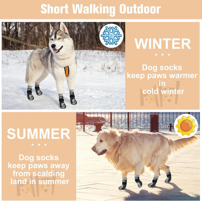 BEAUTYZOO Anti-Slip Dog Socks,Dog Shoes for Hot/Cold Pavement,Paw Protectors with Grips 3 Pairs for Puppy Small Medium Large Senior Old Dogs,Dog Socks to Prevent Licking and Hardwood Floor Protection