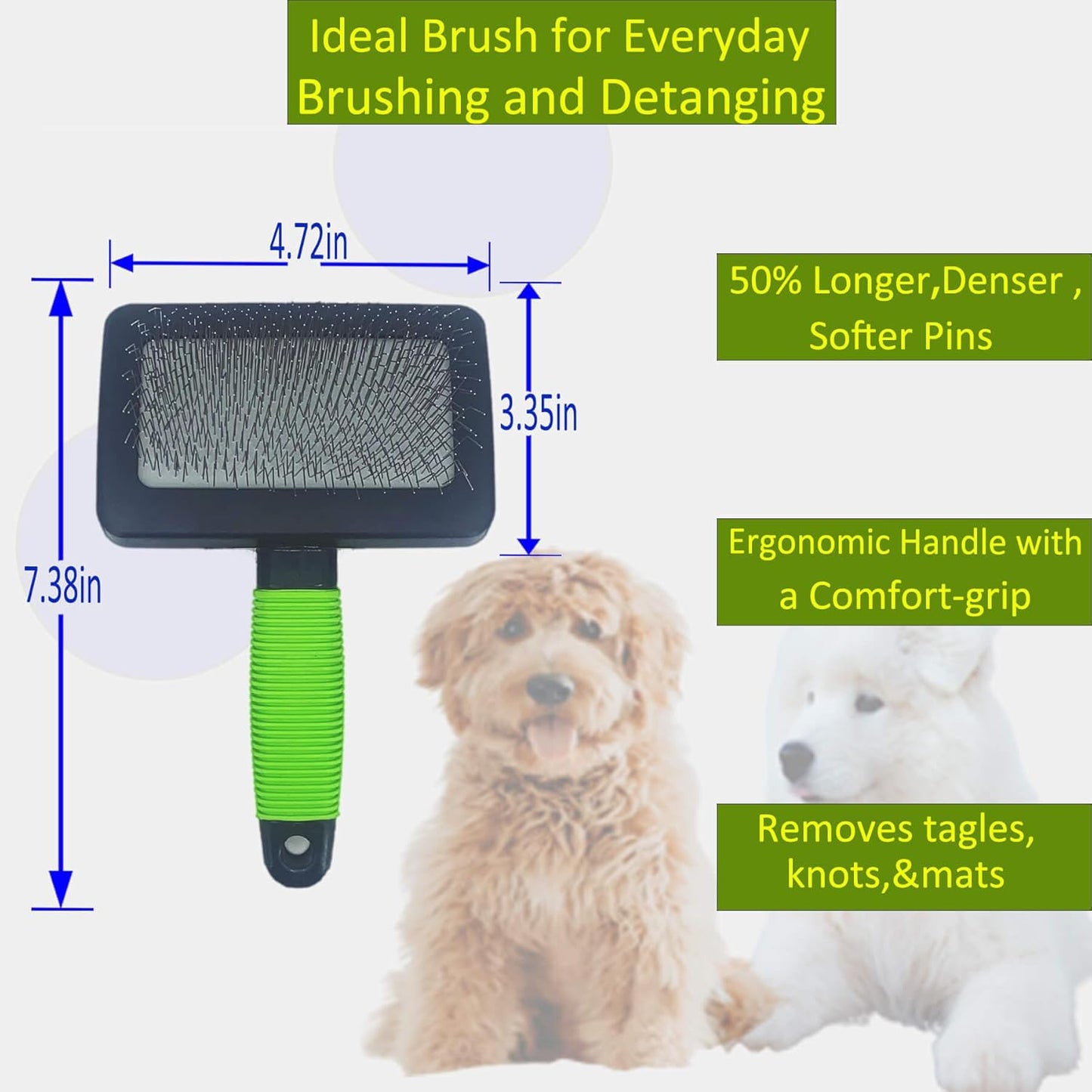 Dog Brush For Long Haired Dogs Poodles-Dog brushes for grooming&shedding-Large Firm Slicker Brush for Goldendoodles-With Soft Massage Grooming Stainless Steel Pins, Pet Grooming Wire Brush-25mm(1")