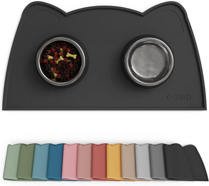 OHMO - Cat Food Mat, Silicone Pet Feeding Mat for Floor Non-Skid Waterproof Dog Water Bowl Tray, Easy to Clean Pet Placemat (Erythrinus, 18 * 9.8'')
