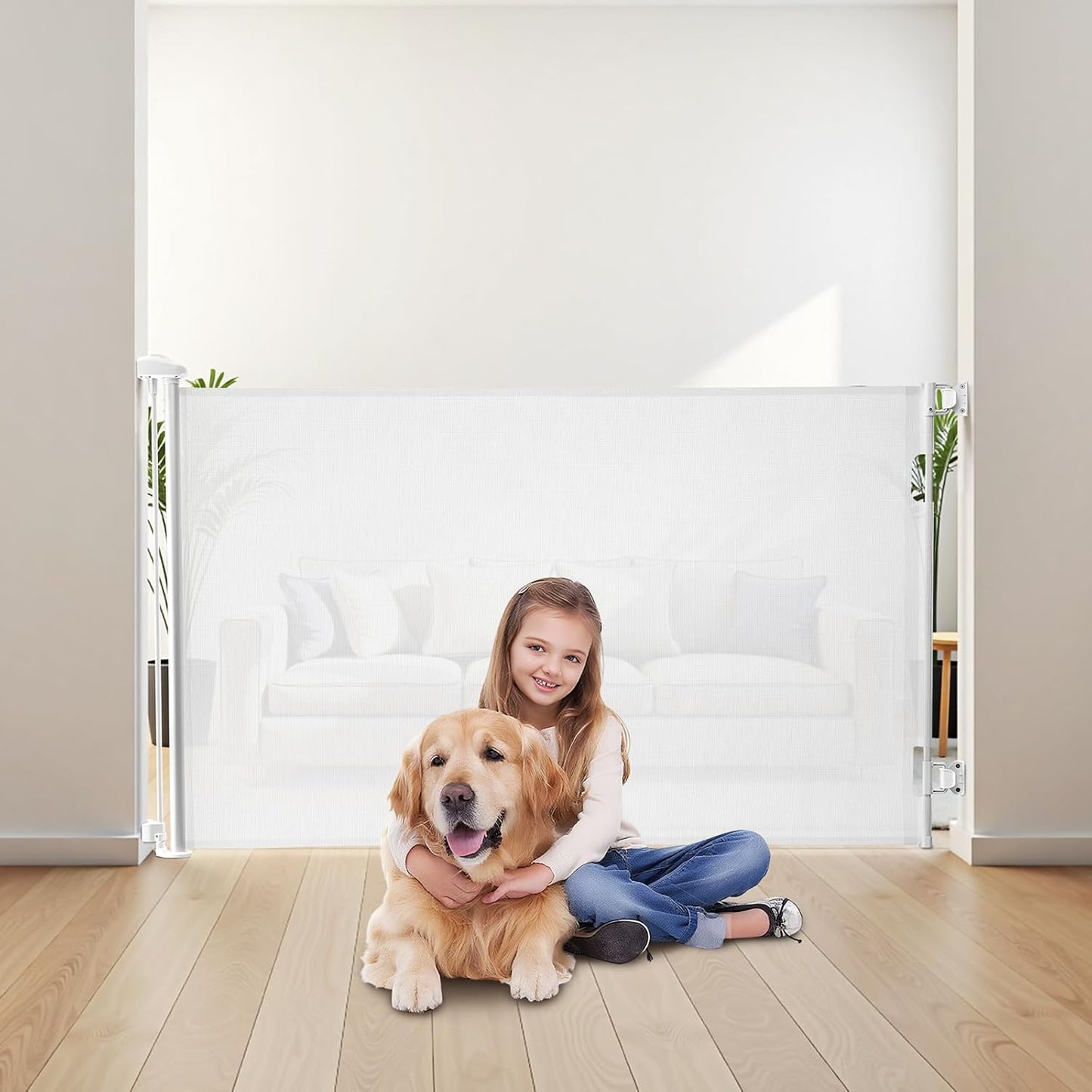 VEVOR Retractable Baby Gate, Extends to 202.7 inch Extra Wide, 39 inch Tall, with Reinforced Fiberglass Strips, Avoids Crawling Through, Mesh Dog Gate for Decks, Doorways, Garages, Indoor, Black