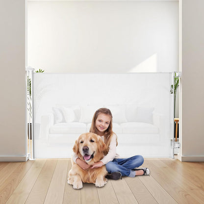 VEVOR Retractable Baby Gate, Extends to 202.7 inch Extra Wide, 39 inch Tall, with Reinforced Fiberglass Strips, Avoids Crawling Through, Mesh Dog Gate for Decks, Doorways, Garages, Indoor, Black