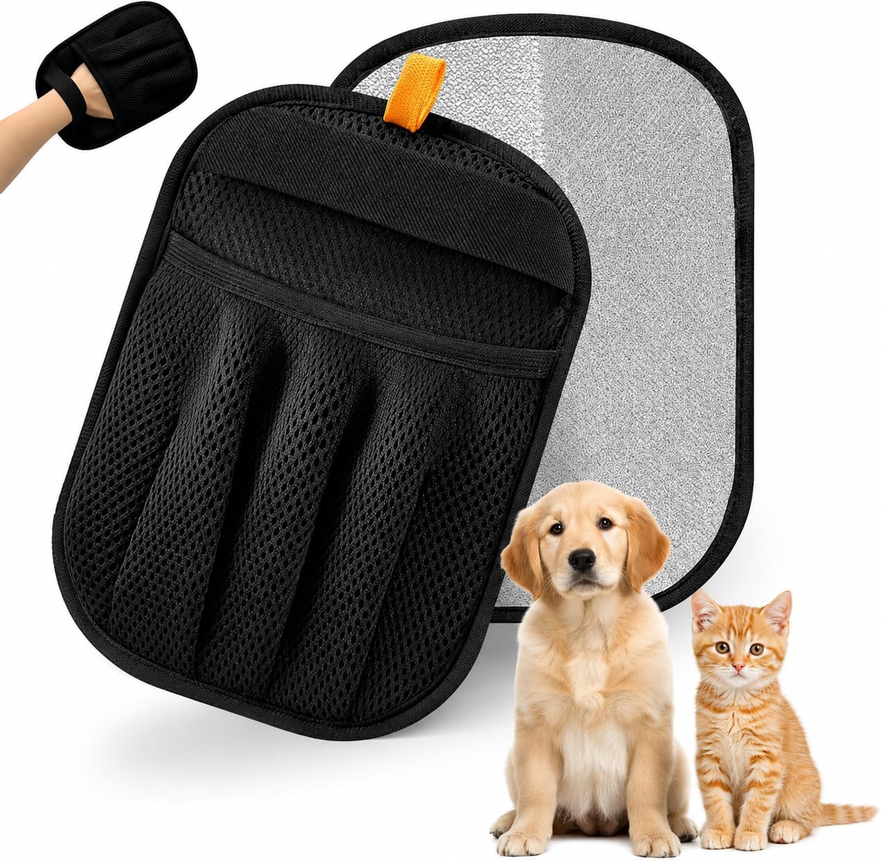 Pet Hair Remover Glove for Dogs & Cats - Reusable Five Finger Electrostatic Grooming Brush for Removing Pet Fur from Carpet, Furniture, Clothes, Sofa & Car Seats – Easy Cleaning Hair Removal (1Black)
