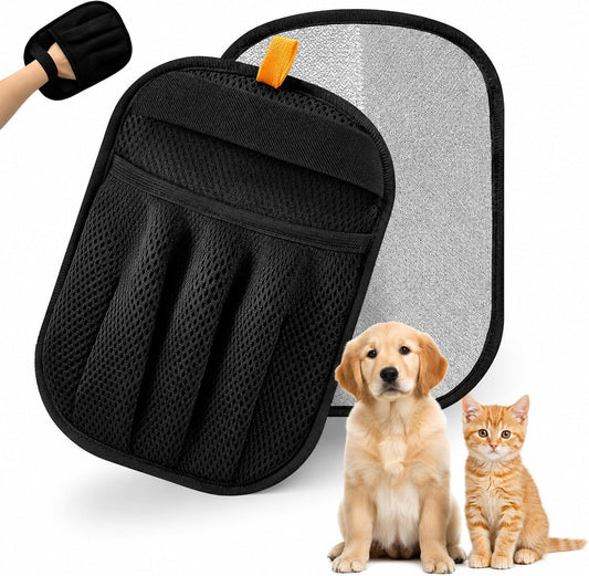 Pet Hair Remover Glove for Dogs & Cats - Reusable Five Finger Electrostatic Grooming Brush for Removing Pet Fur from Carpet, Furniture, Clothes, Sofa & Car Seats – Easy Cleaning Hair Removal (1Black)