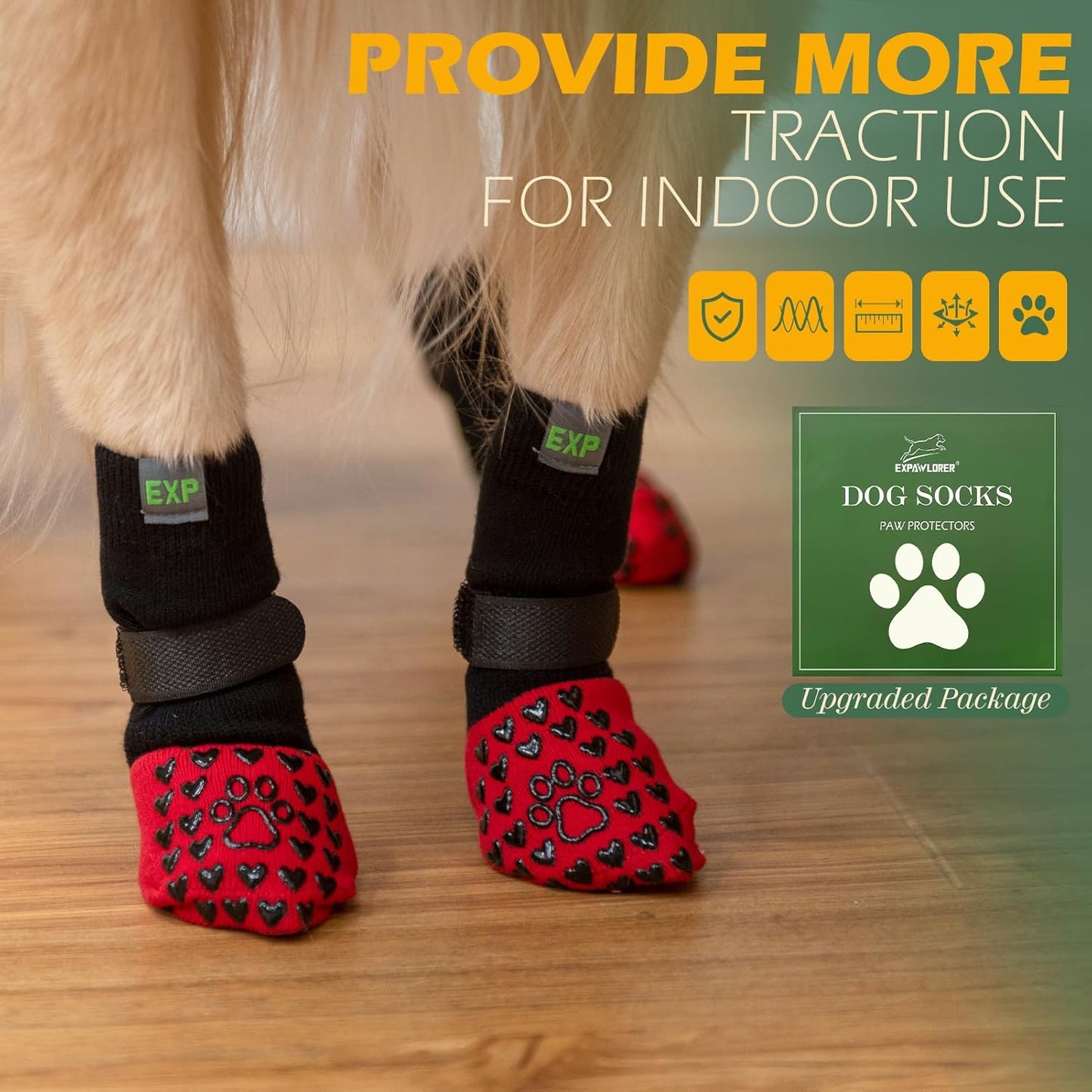 EXPAWLORER Anti Slip Dog Socks to Prevent Licking Paws, Dog Shoes for Hot Pavement Walk, Dog Booties for Hardwood Floors, Dog Boots & Paw Protectors with Grippers for Small Medium Large Senior Dogs M