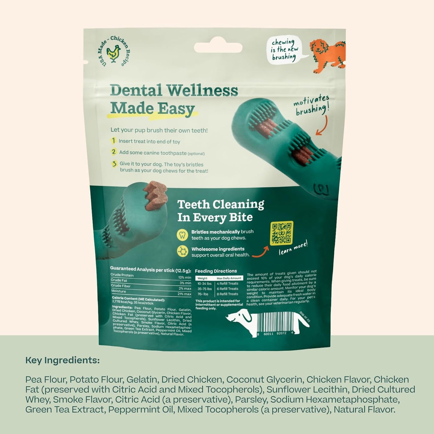 WOOF - Bite n' Brush Refills Treats for the Dog Toothbrush Toy - Scrub Plaque and Tartar from Your Dog's Teeth and Mouth - Dog Dental Sticks - 36 Refills - Beef - 2 Pack
