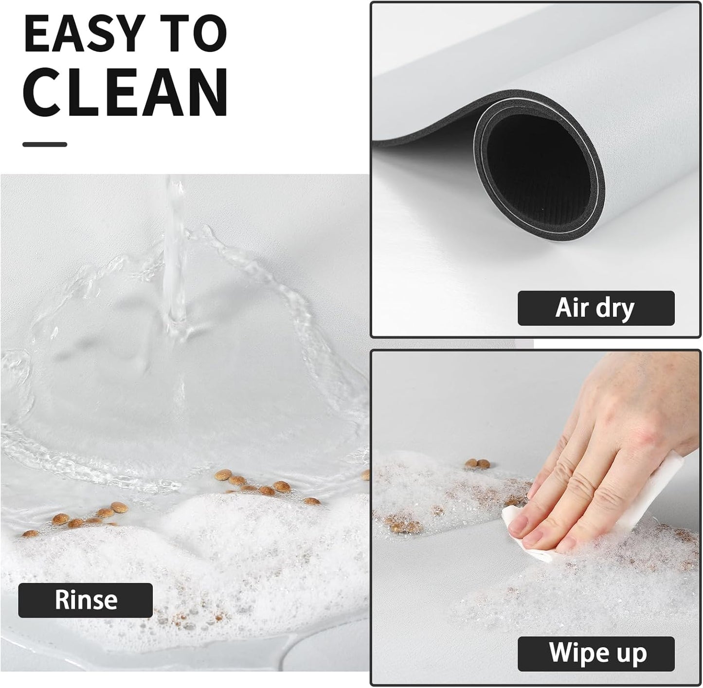 HotLive Dog Food Mat - Absorbent Cat Mat for Food and Water, No Stains Pet Feeding Bowl Mat, Easy to Clean Pet Placemats, Quick Dry Dog Water Dispenser Mat for Messy Drinkers | Paw Dark Grey 12"x 19"