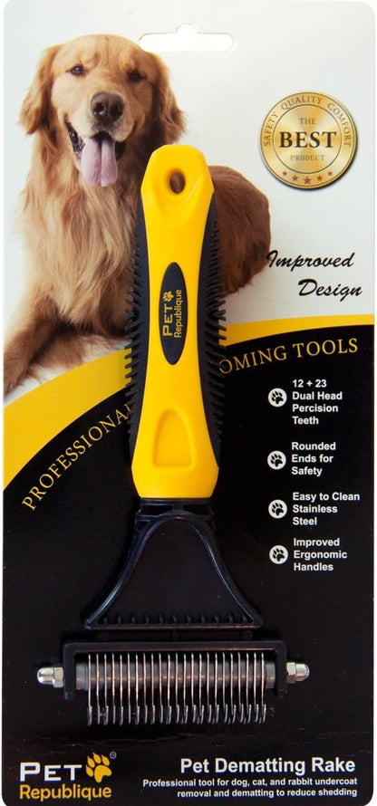 Pet Republique Dog Dematting Tool – Matt Splitters for Dogs, Cats, Rabbits, Long Haired Breed Pets – Effective Pet Dematting, Mat Remover, De-Matting Comb, or Dematter (6+11 Teeth)