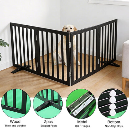 ZJSF Freestanding Indoor Dog Gate for House Foldable Wood Puppy Gate for Doorways Pet Gate for Stairs Extra Wide Pet Fence, Brown, 24" Height 3 Panels