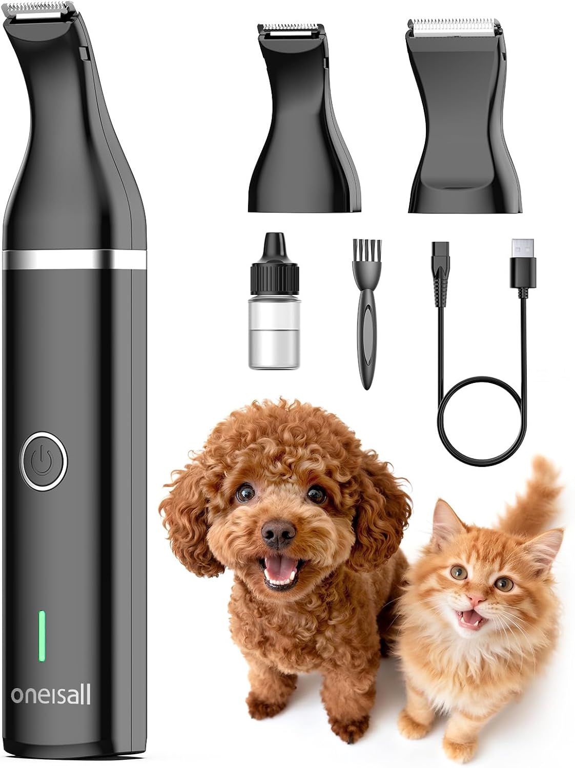 oneisall Dog Clippers with Double Blades,Cordless Small Pet Hair Grooming Trimmer,Low Noise for Trimming Dog's Hair Around Paws, Eyes, Ears, Face, Rump (White)