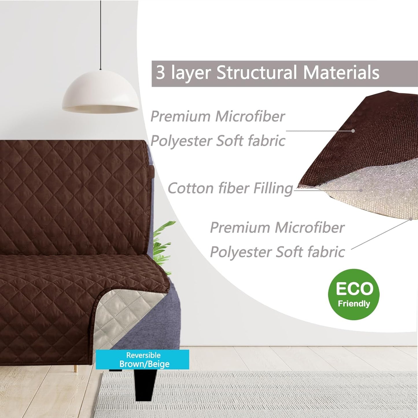 U-NICE HOME Reversible Sofa Cover Washable Couch Cover for Dogs Friendly with Elastic Straps Water Repellent Furniture Protector for 3 Cushion Couch (Sofa, Coffee/Beige) - Colors B