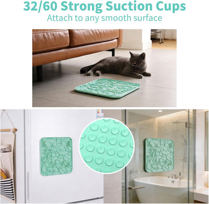 VI-FA Lick Mat for Dogs & Cats, Slow Feeder Licking Pad with Suction Cups for Anxiety Relief, Puppy & Kitten Mat for Bath Time, Grooming & Training (2 Pack, Yellow+Green)