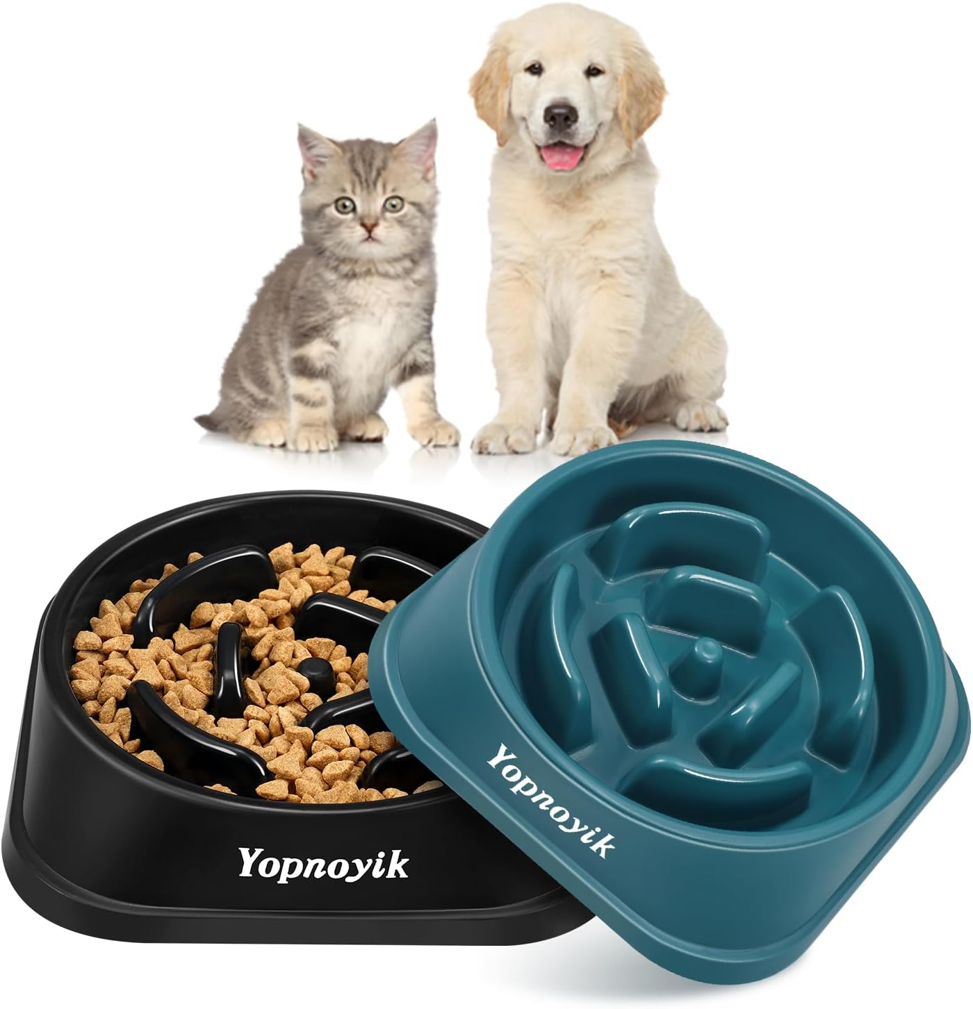 2 Pack Slow Feeder Dog Bowls for Healthy Eating, Non-Slip and Anti-Choking Design, Reduces Bloating & Overeating for Medium Dogs and Cats, Easy to Clean