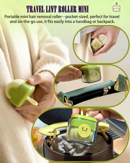 2Pcs Mini Lint Remover Roller, Reusable Lint Gel Roller, Washable Pet Dog Cat Hair Remover for Clothing, Pet Hair, Dust, Lint, Travel and Home Use(Green+Beige)