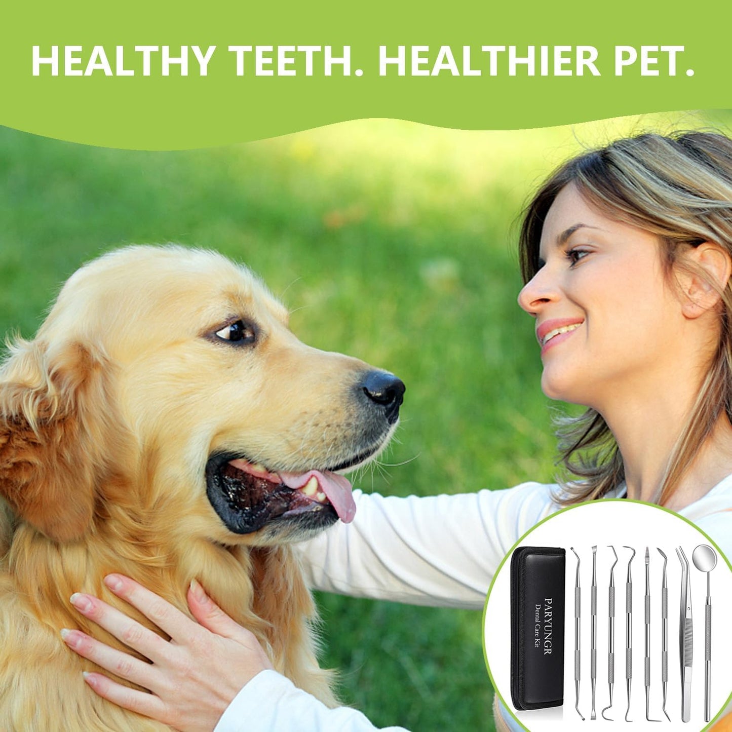 Dental Tools Pet Dog Teeth Cleaner Tool Kit, Stainless Steel Plaque Remover Dental Picks Tooth Tartar Scraper, Pets Oral Care Hygiene Set for Cats and Dogs Use with Case