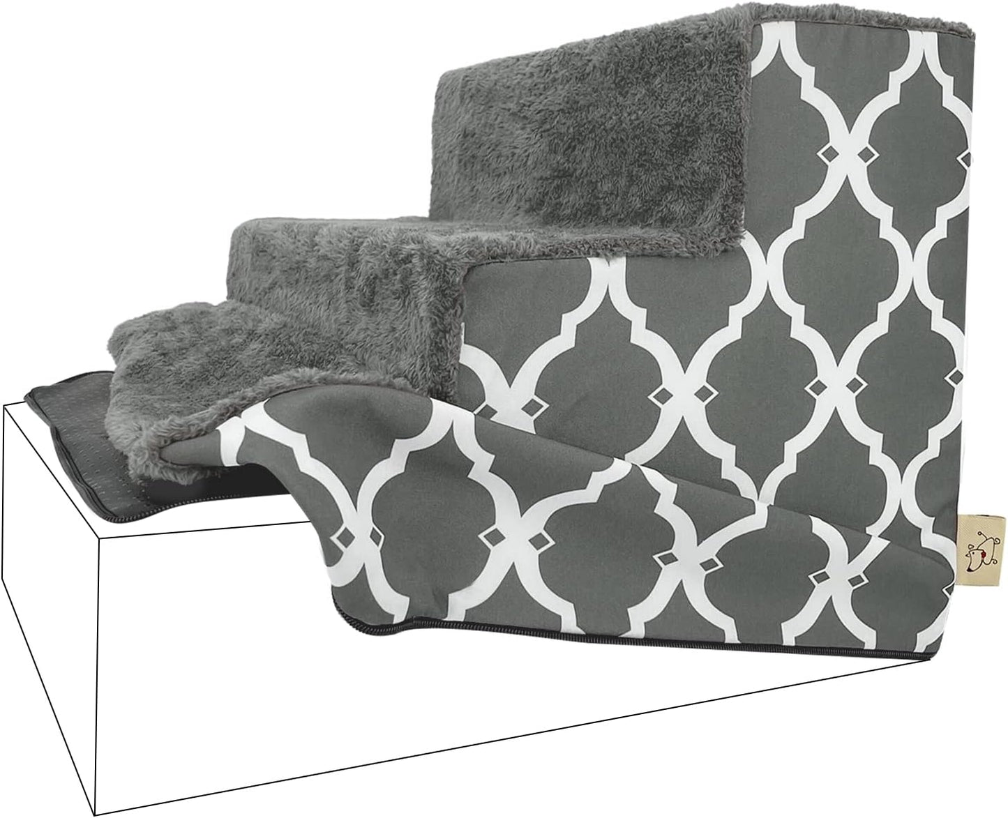Best Pet Supplies Foam Pet Steps Cover for Small Dogs and Cats, Portable Ramp Stairs for Couch, Sofa, and High Bed Climbing (Cover Only) - Ash Gray Linen, 3-Step (Cover Only)