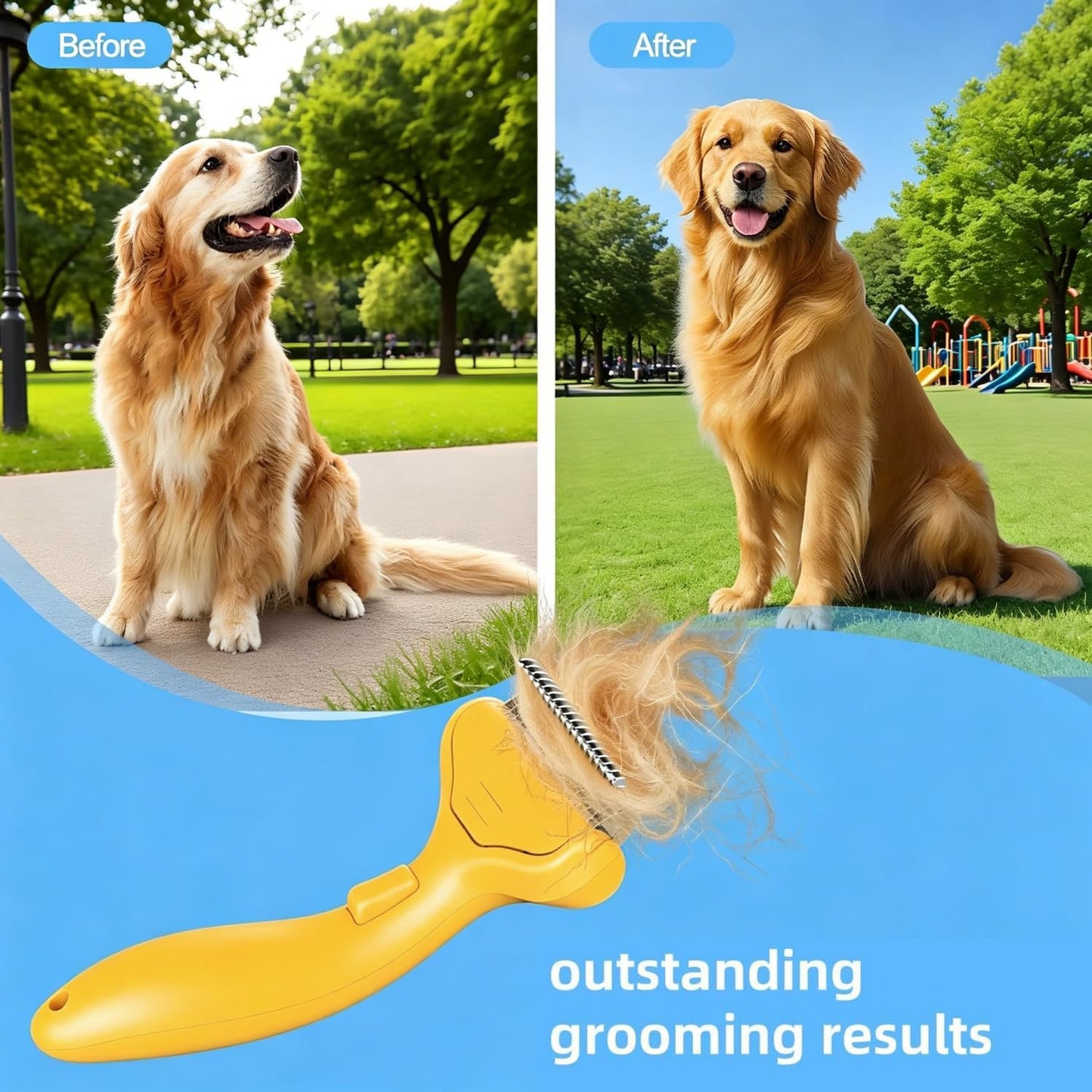 Undercoat Rake for Dogs & Cats, Dematting Deshedding Brush with Release Button, Professional Grooming Comb for Long-Haired Pets, Shedding Tool Removes Matted Fur & Loose Hair