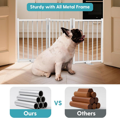 No Pawblems Free Standing Short Dog Gate, 16.5'' Tall Foldable Dog Fence for Indoor & Outdoor, Up to 72 Inch Extra Wide Puppy Gate for Stairs, Hallways, Doorways, Deck, Yard (White, 6 Panels)