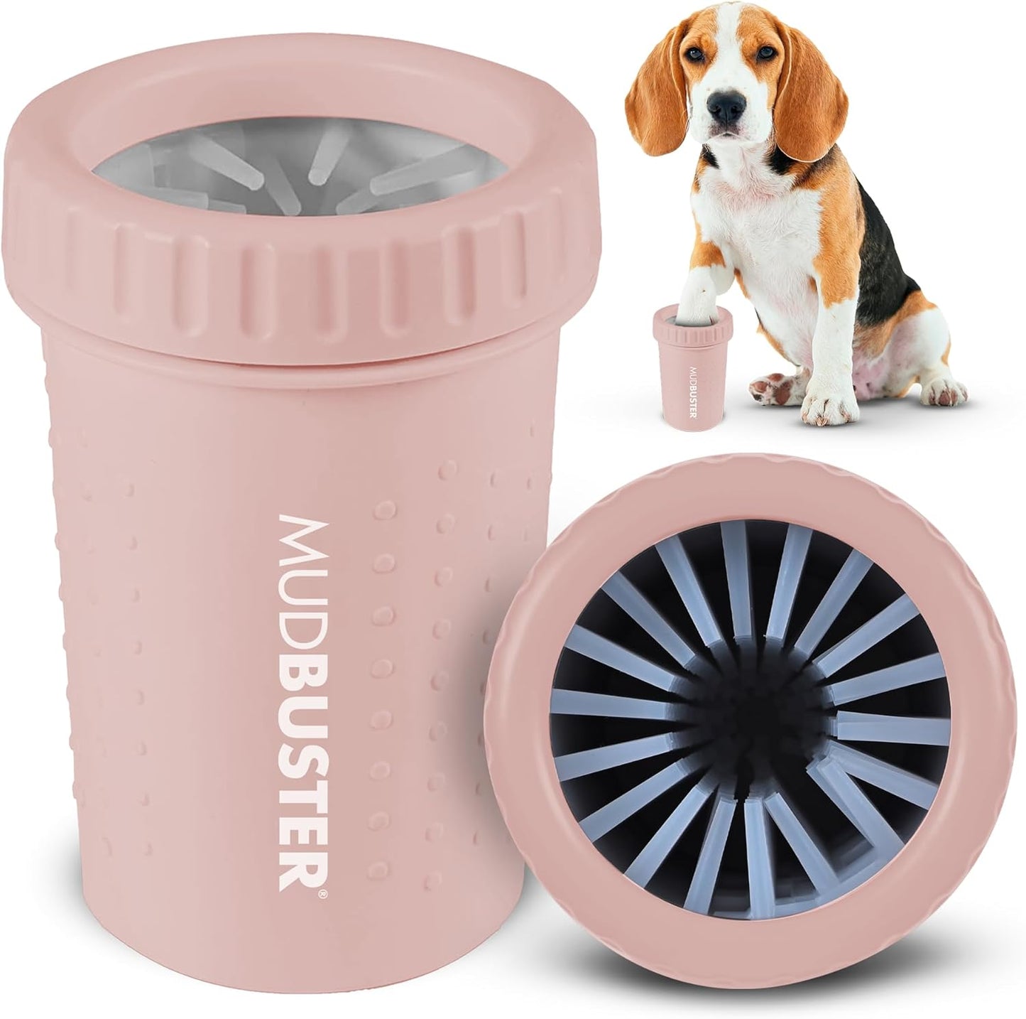 Dexas MudBuster Medium Dog Paw Cleaner in Fuchsia - Fits 1.5"-2.5" Wide Paws, Portable Paw Washer for Muddy Paws, Dog Paw Cleaning Cup with Gentle Silicone Bristles, Quick Clean Pet Paw Washer