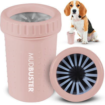 Dexas MudBuster Medium Dog Paw Cleaner in Fuchsia - Fits 1.5"-2.5" Wide Paws, Portable Paw Washer for Muddy Paws, Dog Paw Cleaning Cup with Gentle Silicone Bristles, Quick Clean Pet Paw Washer