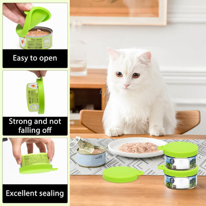 PINE & LINEN 4 Pcs 2.5inch Durable Pet Can Lids, Silicone Small Pet Can Covers Waterproof Cat Food Cans Lids for 3 oz Cat Food Cans（Yellow+Red+Pink+Blue）