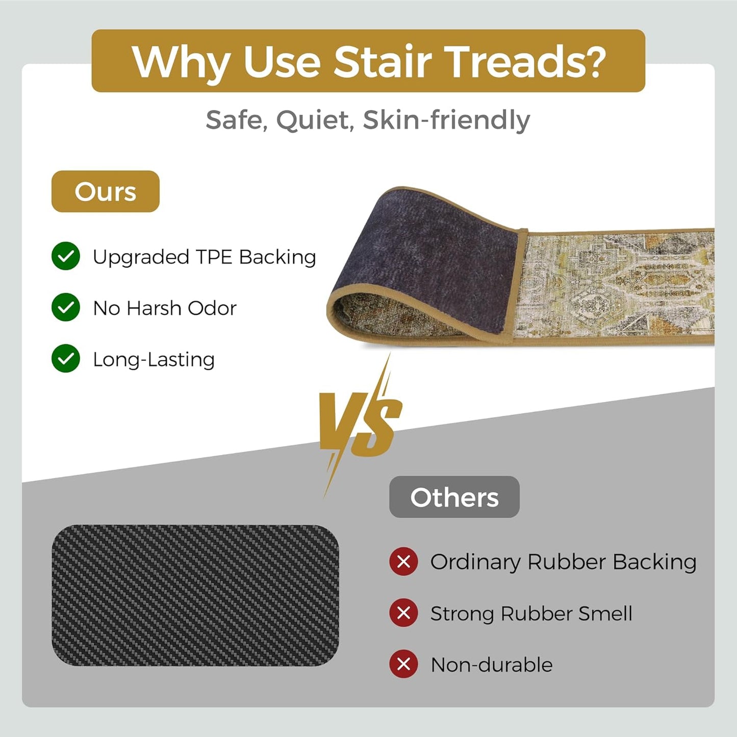 sarben Non Slip Stair Treads for Wooden Steps 15PCS - 8"x30" Indoor Safety Carpet, Edging Mats with TPE Adhesive Backing, Pet and Elderly Friendly Stair Rugs (Taupe) - Colors B