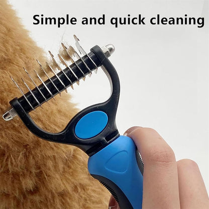 Pet Pro Grooming Tool, 2-in-1 Deshedding Dog Brush with 9/17 Teeth Undercoat Rake for Dogs & Cats, Dual-Sided Stainless Steel Pet Comb for Long Hair & Thick Coats, Non-Slip Ergonomic Handle (Pink-L)