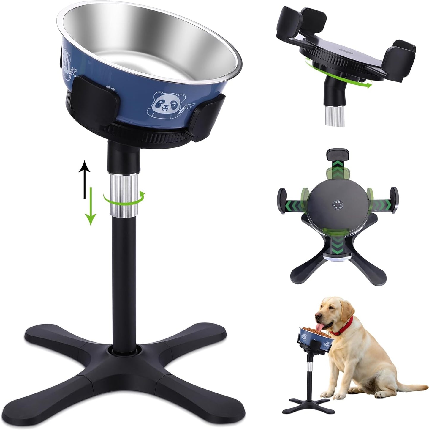 Dog Bowls Elevated Adjustable Stand, Raised Bowl with 3 Heights & Tilted Feeding Stand, Compatible with Various Bowls, for Medium & Large Breeds (1 Pack) Black