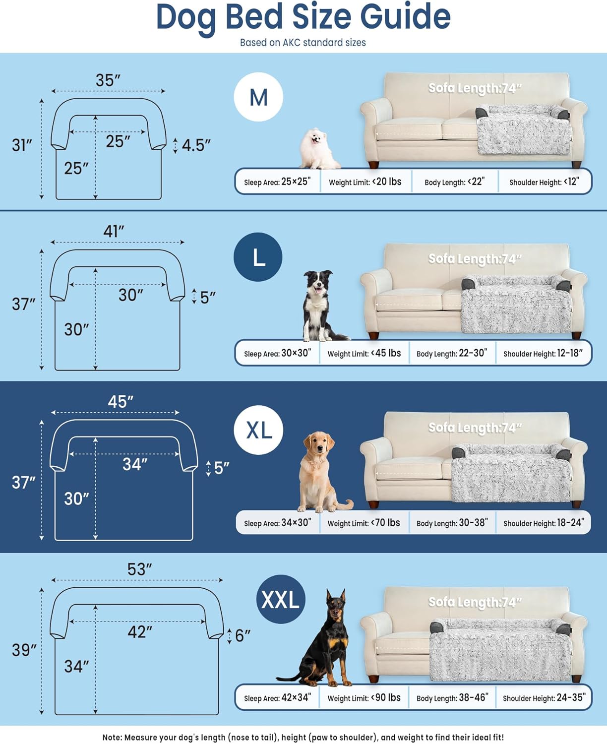 Calming Large Dog Bed for Couch, 41 x 37 inch Removable Couch Cover for Dogs Washable, Non-Slip Fluffy Plush Dog Sofa Mat for Furniture Protector - Grey