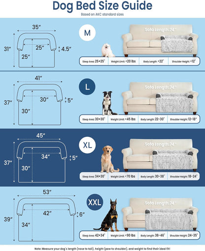Calming Large Dog Bed for Couch, 41 x 37 inch Removable Couch Cover for Dogs Washable, Non-Slip Fluffy Plush Dog Sofa Mat for Furniture Protector - Grey