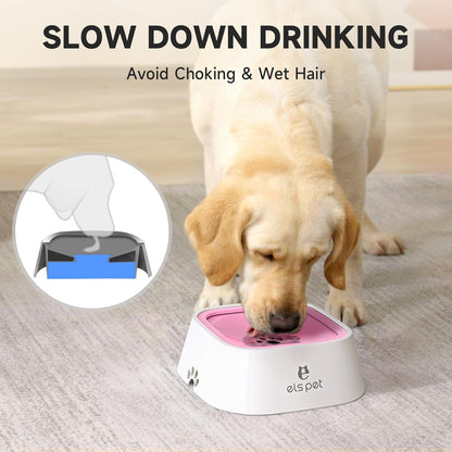 ELS PET Travel Bowl, No Spill, No Drip Slow Water Feeder/Dispenser for Dogs, Cats, 35oz/1L, Splash Proof Travel Bowl for Crate and Car, Keeps Floor & Beard Dry, Dishwasher Safe (Grey)