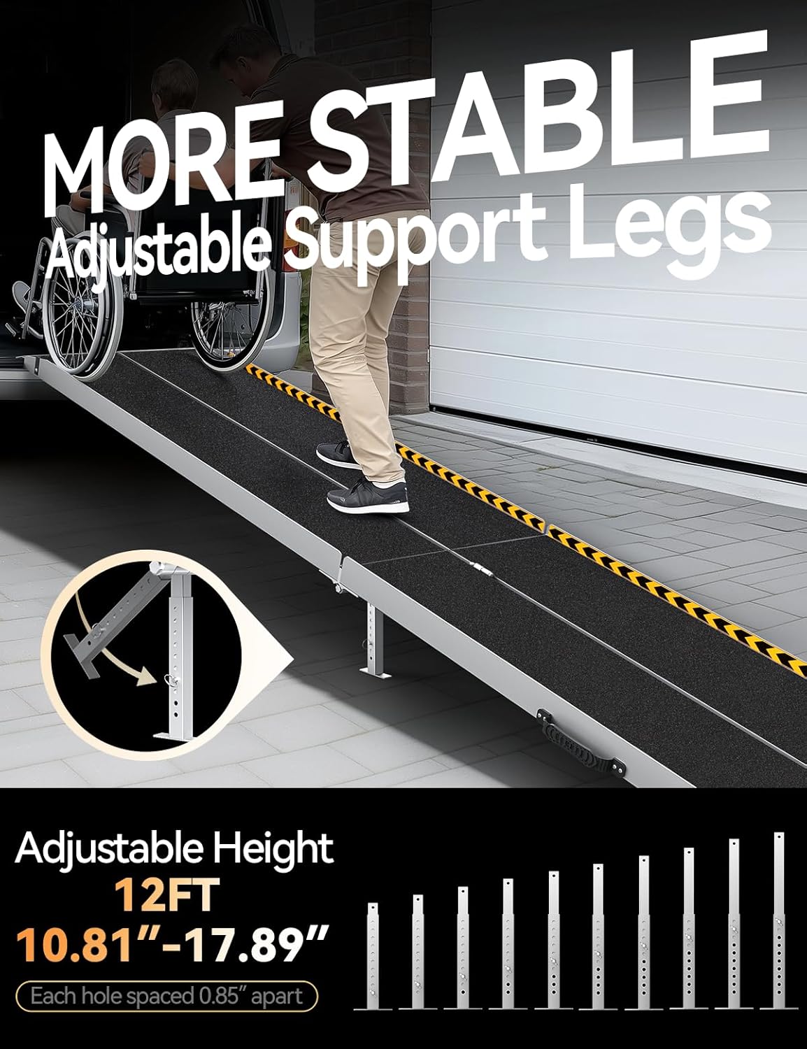 FACHNUO 2 Feet Portable Wheelchair Ramp, Non-Skid Aluminum Handicap Ramps with Handle, Folding Threshold Wheel Chair Ramp for Home Steps, Stairs, Entry, Doorways, Applicable Height 2-6 inches