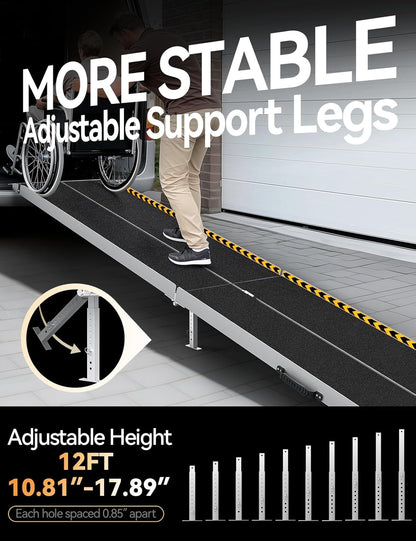 FACHNUO 2 Feet Portable Wheelchair Ramp, Non-Skid Aluminum Handicap Ramps with Handle, Folding Threshold Wheel Chair Ramp for Home Steps, Stairs, Entry, Doorways, Applicable Height 2-6 inches
