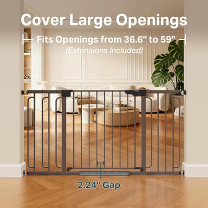 Cumbor 36.6-64" Extra Wide Baby Gate for Stairs, Dog Gates for Doorways, Auto-Close Pet Gate Indoor, Pressure Mounted Walk Through Safety Child Gate for Kids Toddler, Tall Pet Puppy Fence Gate, Brown