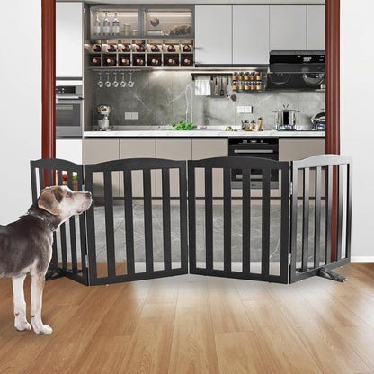 ZJSF Foldable Freestanding Indoor Dog Gate for House Wood White Long Pet Gates Dog Fence for Stairs Puppy Gates for Hallways,Pet Fence, Puppy Gate,Support Feet Included 24 "Height-3 Panels