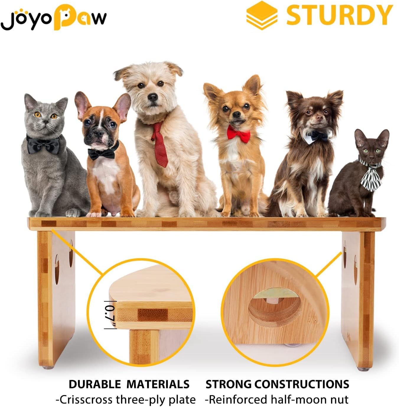 Elevated Dog Bowls, Bamboo Raised Dog Bowl for Medium Dogs, with 2 Stainless Steel Bowls (7'' Tall-40 oz Bowl)