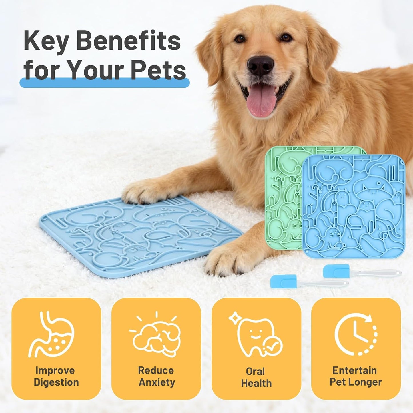 Lick Mat for Dogs,Lick Pads for Cats with Suction Cups- Large&Small Pet Anxiety Relief, Slow Feeder Dog Bowls, Bathing, Grooming and Training -2PCS Packing (Blue+Green, Large)