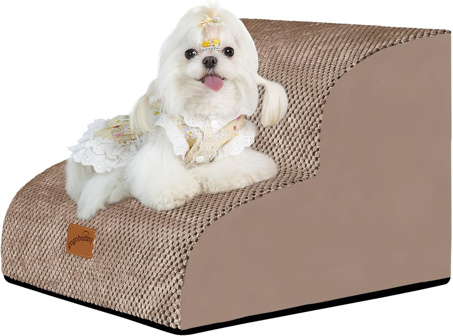 GoGoBunny Ramp Dog Stairs for Couch Sofa and Chair 15.7" H, 3-Step Pet Steps for Small Dogs and Cats, Non-Slip Waterproof Fabric Cover, Stable and Balanced Indoor Step, Pets Friendly, Grey