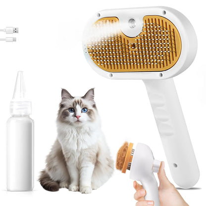 Pet Steam Brush for Dog & Cat – 3-in-1 Spray Hair Removal Comb for Shedding & Grooming, Softens Fur & Reduces Static – Water Brush for Long & Short Coats, Bath-Hating Pets, Includes Waterless Shampoo