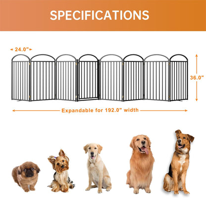 SNUOWU 4 Panels Full Matel Freestanding Dog Gates with Door, 96"Extra Wide 32"Tall Free Standing Dog Pet Gate for Indoor & Outdoor. Foldable Pet Fences for Doorways, House, Stairs, Porch, Deck, Yard