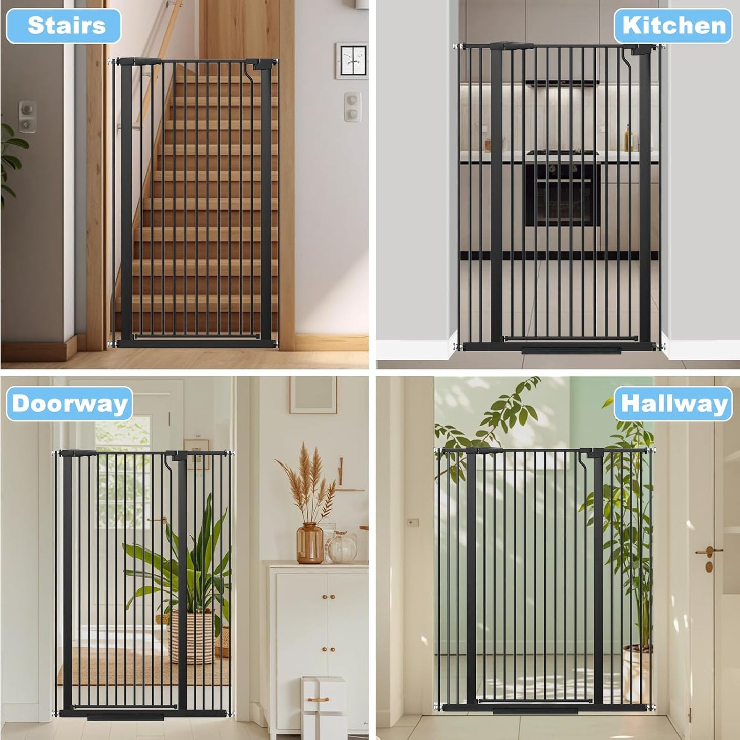51.18" Extra Tall Cat Gate for Doorway,29.5"- 48.4" Wide Auto Close Tall Pet Gate No Drilling Pressure Mounted for Hallway Kitchen,Black